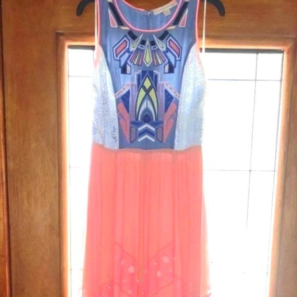 Champagne & Strawberry Anthro Pink &‎ Blue Embroidered Maxi Dress Size S - Picture 8 of 13